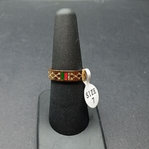 Elegant Love Ring Size 7 Gold Ring with Green‎ and Red Accents